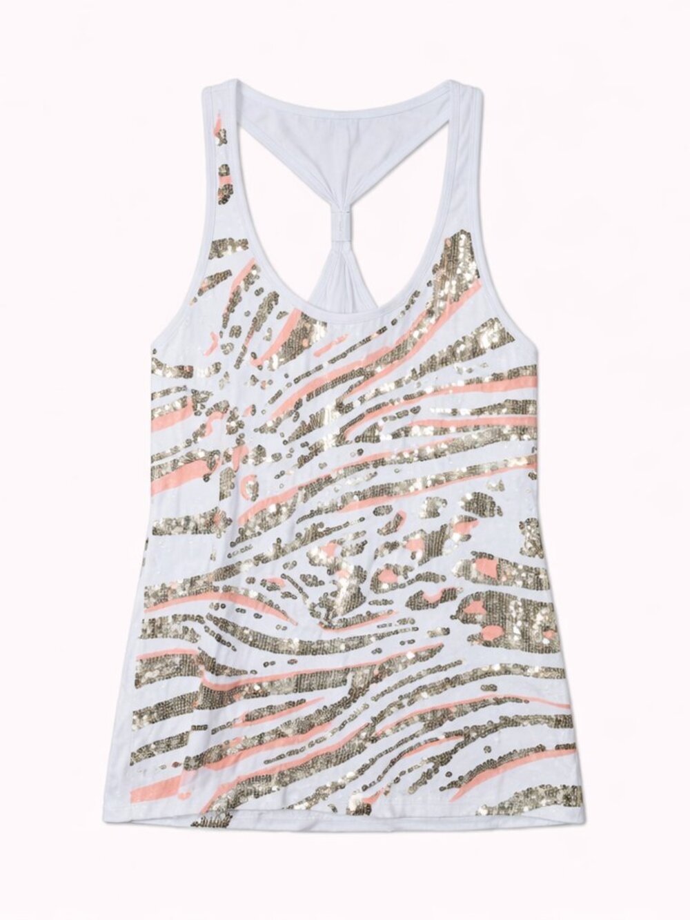 2B Bebe Y2K White and Gold Sequin Tank Top, Size Large